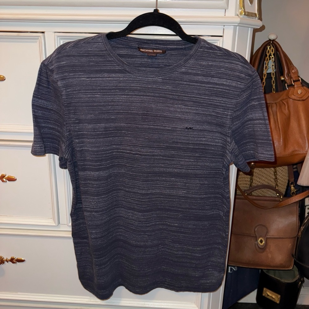 Michael Kors Men's Dark Blue Patterned Tee, Size Medium